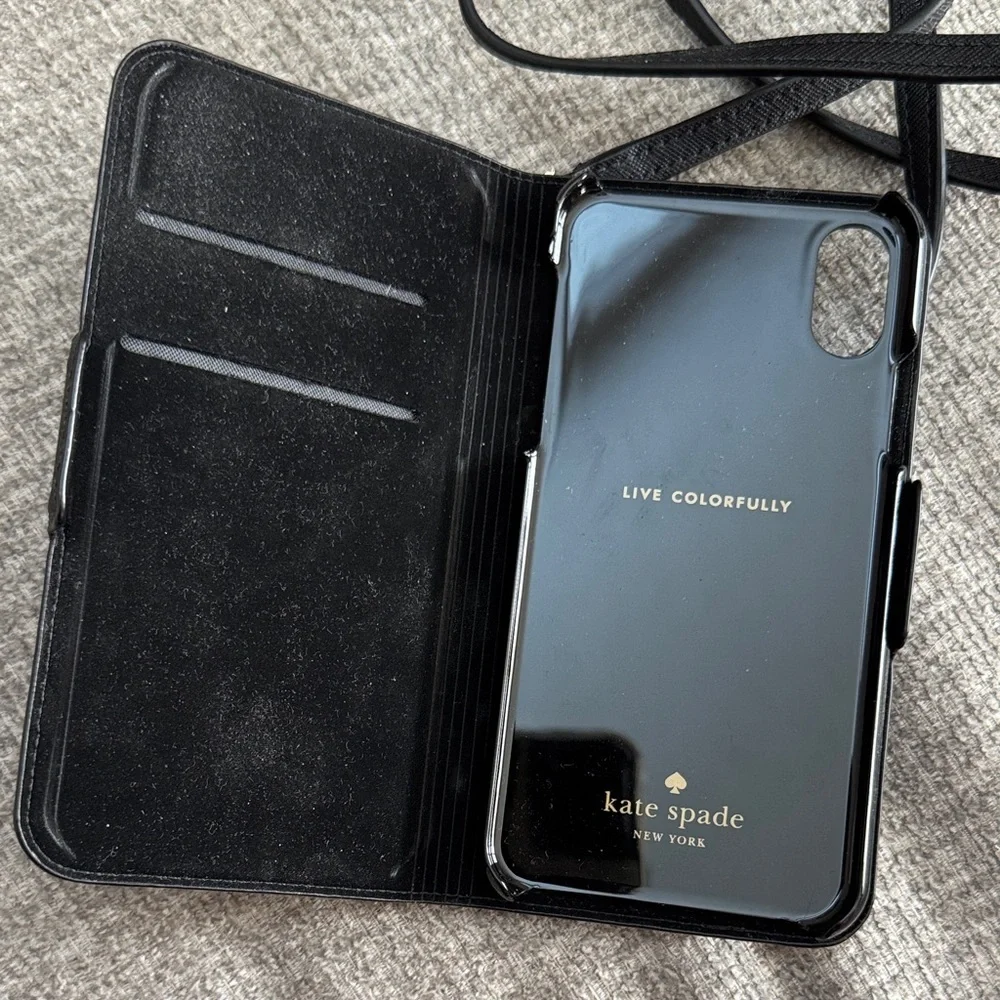 Kate Spade Zip Around Saffiano Leather Black iPhone X Wristlet Folio Case